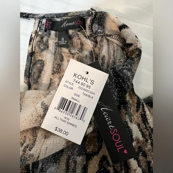 Heart Soul Leopard Printed Sequin Cowl-neck Top Short Sleeve Sweater Small. NWT - Picture 11 of 12
